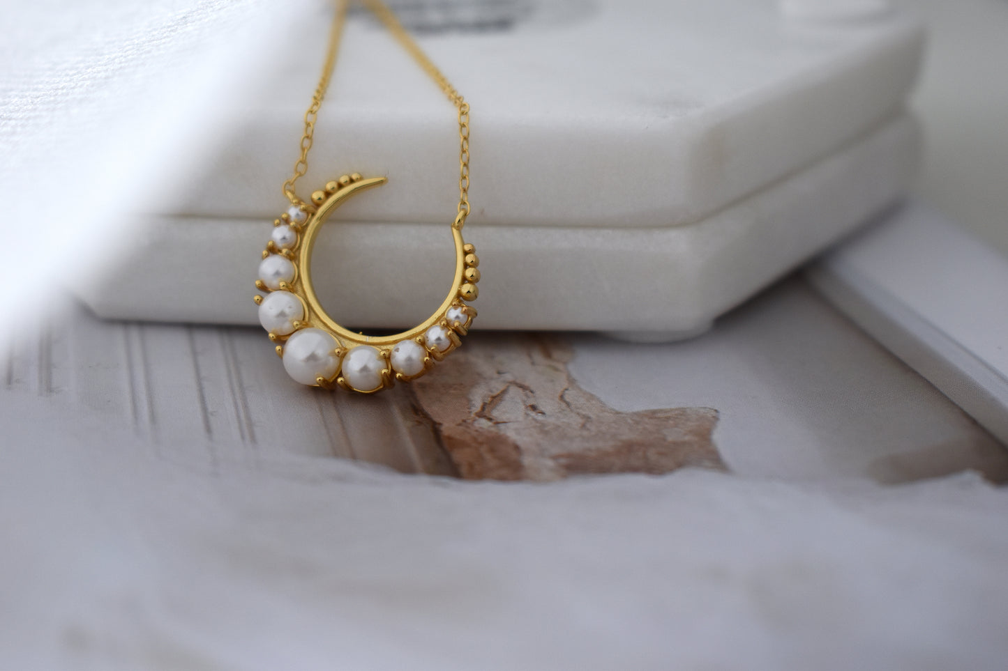 Paisley || Pearl moon celestial pendant necklace