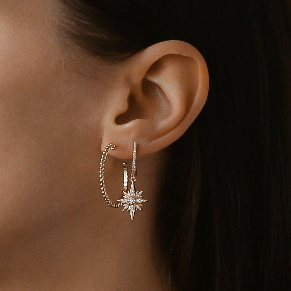 Luxury single starburst hoop earrings