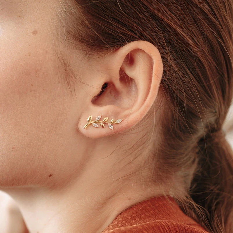 Addison || Dainty jewelry cubic leaf branch climber earrings