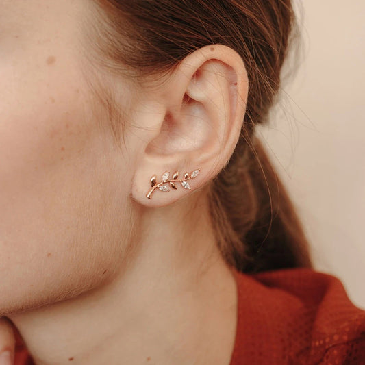 Addison || Dainty jewelry cubic leaf branch climber earrings