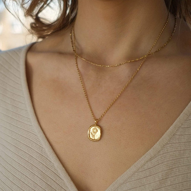 Gold dainty sunflower custom necklace