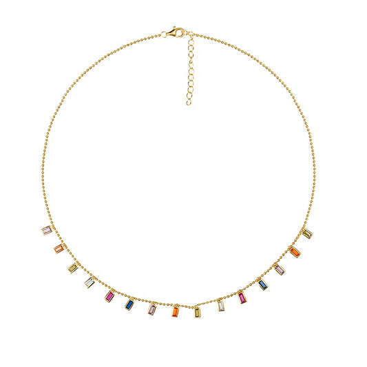 Color stones gold choker necklace