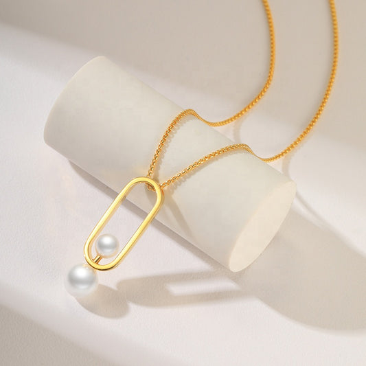 Harper || Venetian Pearl Pendant Geometry Gold