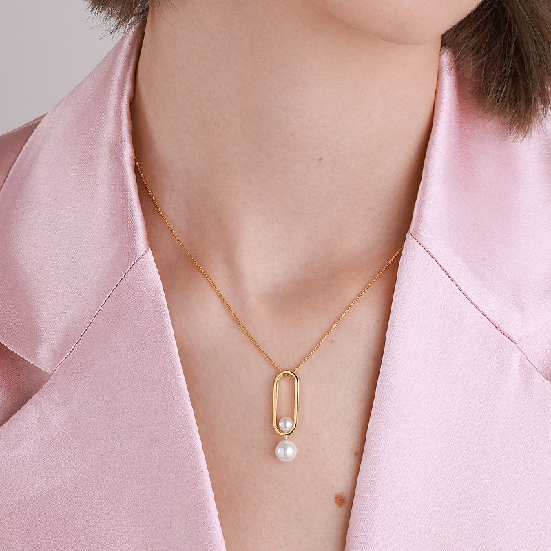 Harper || Venetian Pearl Pendant Geometry Gold