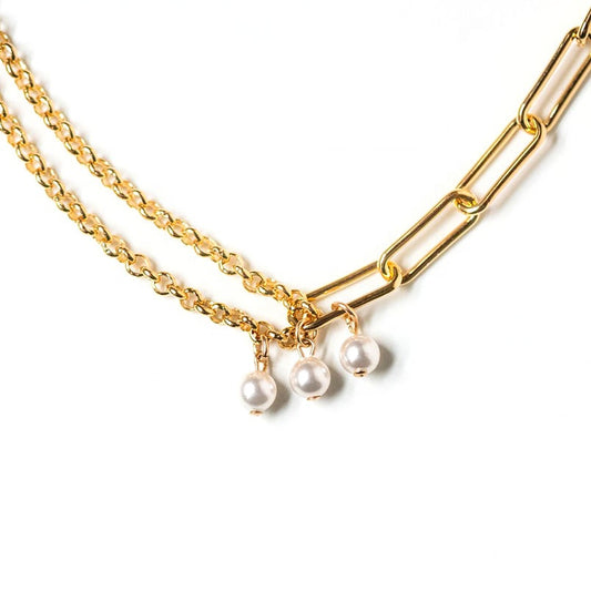 Lucy || Gold pearl set jewelry link choker necklace