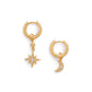 Emilia || Dainty diamond asymmetrical moon & star gold hoops earrings