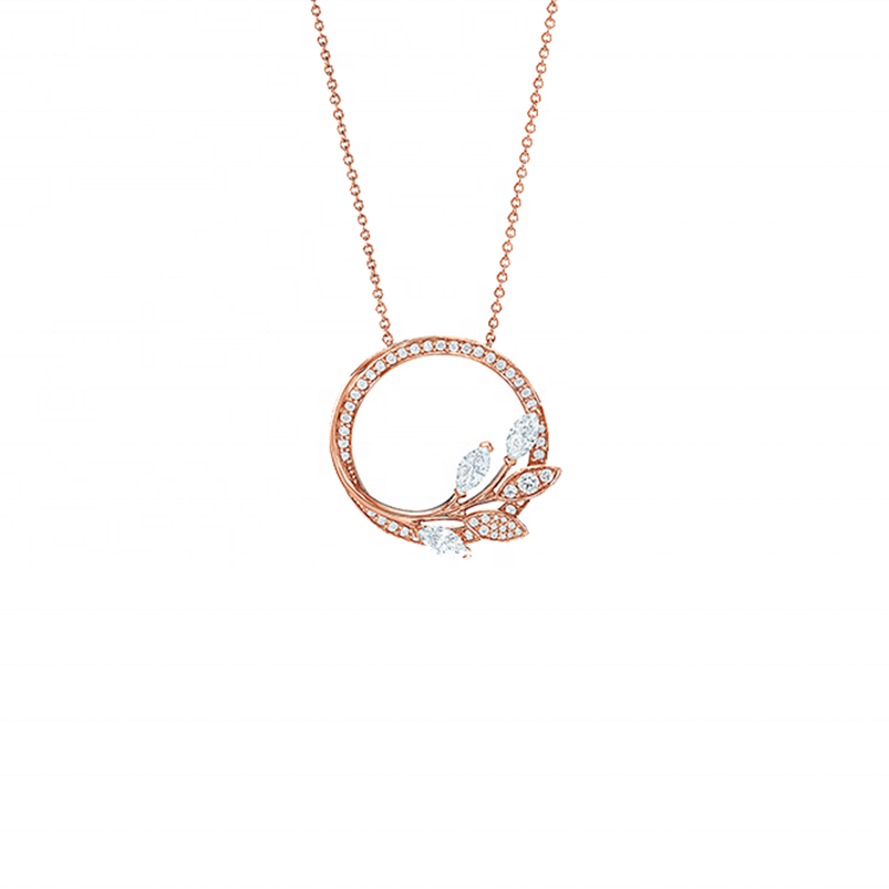 Vine circle pendant gold dainty flower diamond necklace