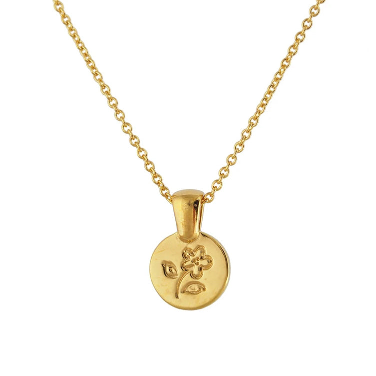 Everly || Dainty minimalist flower medallion coin long chain necklace