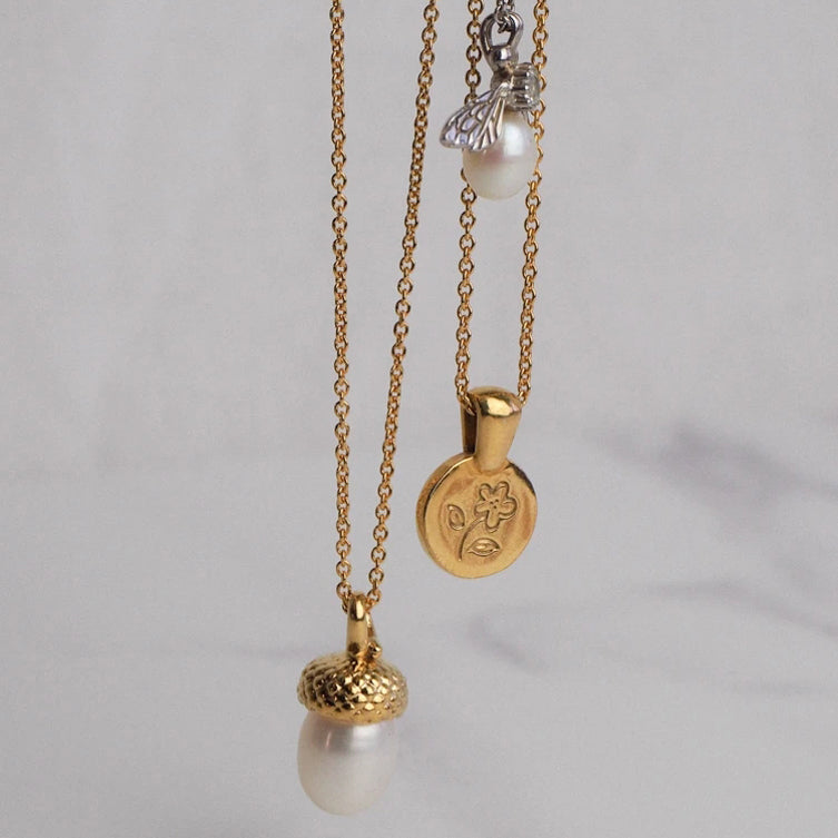 Everly || Dainty minimalist flower medallion coin long chain necklace