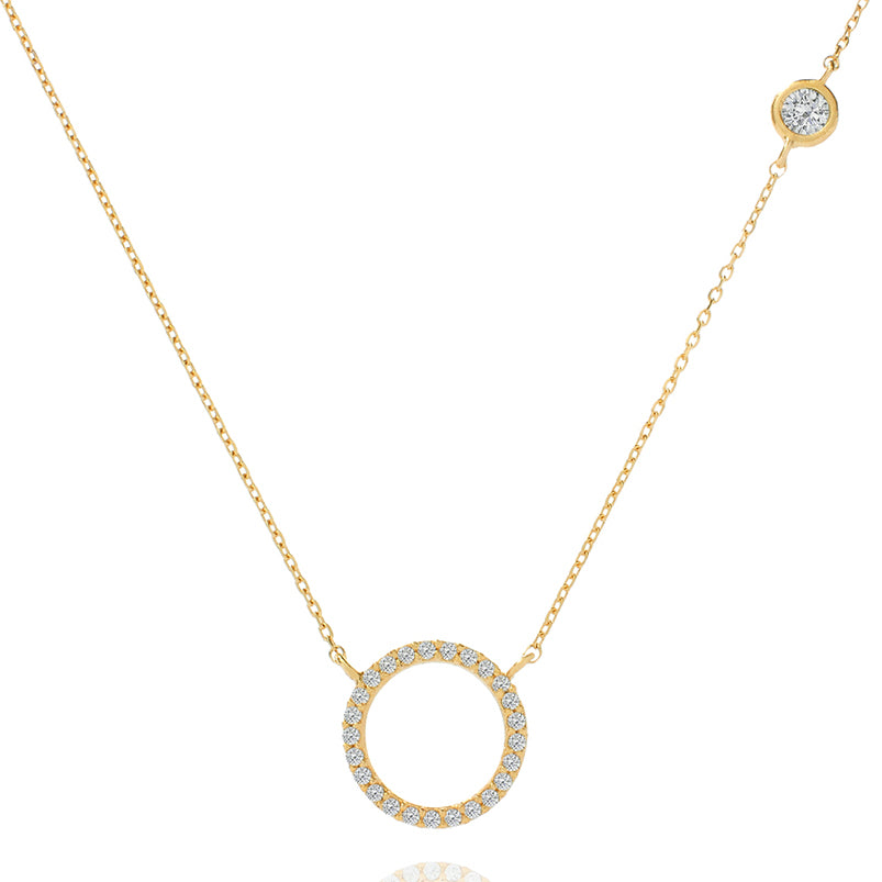 Lillian || Minimalist gold plated pave circle pendant necklace