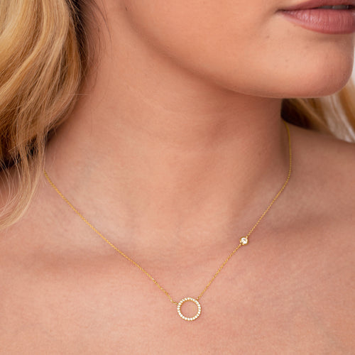 Lillian || Minimalist gold plated pave circle pendant necklace