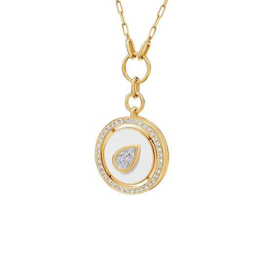 Scarlett || Pear diamond enamel medallion pendant necklace