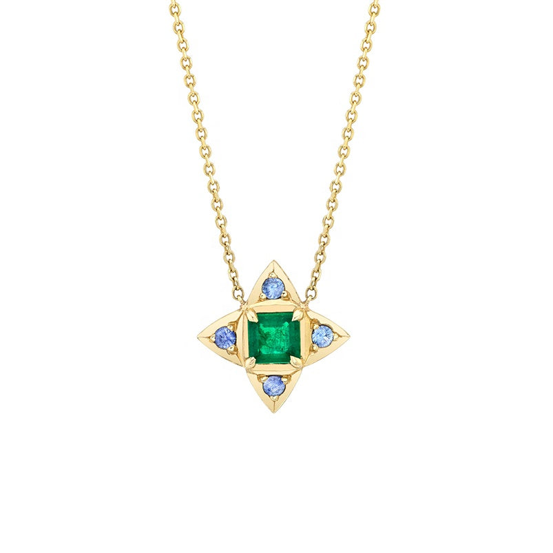 Ivy || Gold plated initial zodiac star Emerald pendant necklace